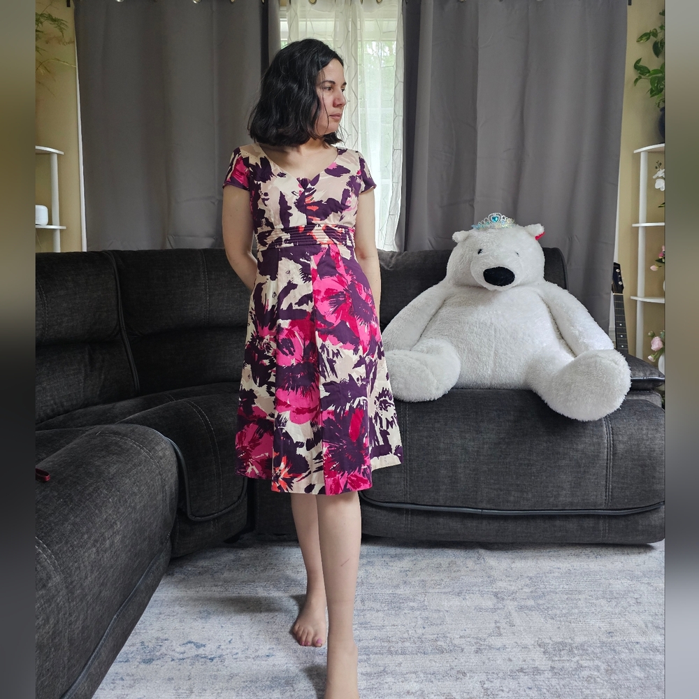 New Donna Ricco Floral Purple and Pink Women's Dress